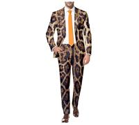 Men's Leopard Print Suit Slim Fit 2-Piece Wedding Business Men's Suit One Button Jacket and Straight Leg Trousers Formal Dinner Suit Casual Modern Suit Jacket and Pants, O coffee., 3XL