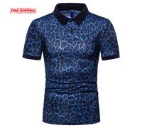 Mens Leopard Print T-Shirt Short Sleeve Collared Breathable Modern Fashion Top