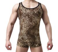 Men's Leopard Print Vest Tank Top Sleeveless Undershirt Elastic Slim Fit Summer Beach Top Vest Breathable Muscle Shirt Gym Athletic Fitness Running Workout Bodybuilding Muscle Tee Shirt Party Clubwear