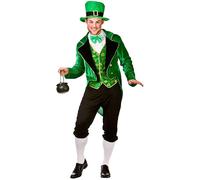 Wicked Costumes Adult Deluxe Leprechaun Fancy Dress Costume Irish St Patricks Day Outfit Green Suit Hat - Small