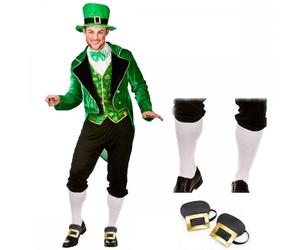 Mens Leprechaun + White Socks + Shoe Buckles Stag Party St Patricks Fancy Dress