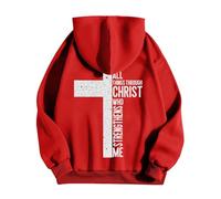 Men's Letter and Cross Printed Hoodies Men's Jesus Theme Pullover Oversized Hoodie Lightweight Sweatshirts Autumn Winter Warm Sweatshirts Sports Casual Sweatshirt Christmas Sweatshirt, 01-red, L
