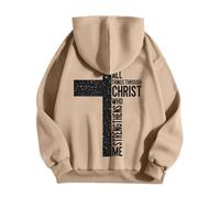 Men's Letter and Cross Printed Hoodies Men's Jesus Theme Pullover Oversized Hoodie Lightweight Sweatshirts Autumn Winter Warm Sweatshirts Sports Casual Sweatshirt Christmas Sweatshirt, 01-Khaki, XXL