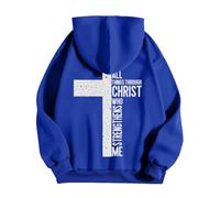 Men's Letter and Cross Printed Hoodies Men's Jesus Theme Pullover Oversized Hoodie Lightweight Sweatshirts Autumn Winter Warm Sweatshirts Sports Casual Sweatshirt Christmas Sweatshirt, 01 - Blue, 3XL