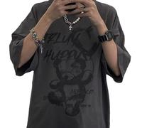 Men's Letter Graphic T-Shirt Gothic Punk Alt Shirt Short Sleeve Emo Tee Aesthetic Streetwear Tops Y2k Grunge Clothing, Grey, Medium