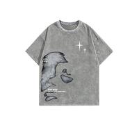 Men's Letter Graphic T Shirts Oversized Drop Shoulder Short Sleeve Vintage Streetwear Crew Neck Casual Tee Top, Gray, Large