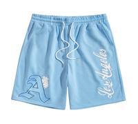 Men's Letter Graphic Track Shorts Drawstring Waist Summer Workout Shorts Band 13 Mens Pants Cargo Pants Men Cargo Pants Men (Sky Blue, M)