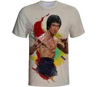 Men's Li Xiaolong Dragon T-Shirt Kung Fu Martial Art 3D Printed T-Shirts Round Neck Casual Short-Sleeved Fitness Tee Shirt Tops