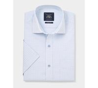 THE SAVILE ROW COMPANY LONDON Men's Classic Fit Cotton Poplin Short Sleeve Formal Shirt - Light Blue Check - 15.5" Collar