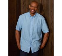 Men's Light Blue Linen Cotton Classic Fit Button-Down Short Sleeve Casual Shirt - Size: Small - Savile Row Company