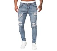 Men's Light Blue Ripped Slim Fit Jeans - Distressed Denim Pants with Knee Rips, Casual Stretchable Skinny Jeans, Trendy Fashionable Streetwear for Men, Stylish Everyday Wear