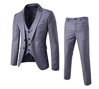 Men's light blue slim fit suit set, three-piece blazer, waistcoat and trousers, formal wear for weddings and business, tailored fit, modern groom attire, available in beige, burgundy, grey