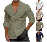 Mens Light Weight Linen/Cotton Jacket,Mens Shawl Collar Blazer | Long Sleeve Beach Shirts V Neck Casual Jacket Loose Fit Vacation Coat Breathable Loungewear For Daily Wear Seaside Vacation