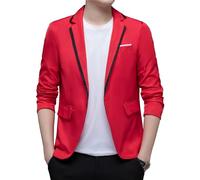 Men's Lightweight Blazer Jackets Casual Slim Fit Sport Coats 1 Button Suit Jacket for Business Wedding Prom (Red,L)