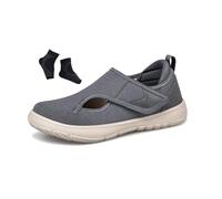 Men's Lightweight Breathable Mesh Adjustable Swollen Feet Edema Diabetic Shoes, Casual Orthopedic Orthotic Plantar Fasciitis Non-Slip Shoes, for Elderly, Swollen Feet, Plantar Fasciitis(Grey,7.5 UK)