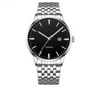 Men's Lightweight Comfortable Watch Classic Casual Business Large Dial Easy to Read Analog Quartz Watch with Date Waterproof Stainless Steel Dress Fashion Luminous Watch Silver Black Band