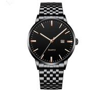 Men's Lightweight Comfortable Watch Classic Casual Business Large Dial Easy to Read Analog Quartz Watch with Date Waterproof Stainless Steel Dress Fashion Luminous Watch Silver Black Band