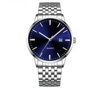 Men's Lightweight Comfortable Watch Classic Casual Business Large Dial Easy to Read Analog Quartz Watch with Date Waterproof Stainless Steel Dress Fashion Luminous Watch Silver Black Band