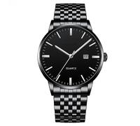 Men's Lightweight Comfortable Watch Classic Casual Business Large Dial Easy to Read Analog Quartz Watch with Date Waterproof Stainless Steel Dress Fashion Luminous Watch Silver Black Band