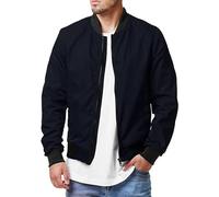 Mens Lightweight Cotton Flight Jacket Casual Solid Color Baseball Jackets Stand Collar Windproof Bomber Coat, Navy Blue, XX-L