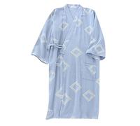 Mens Lightweight Dressing Gown Kimono Robes Thin Double Washed Crepe Bathrobes Nightgown Steam Absorbent Robe with Tie Belt & Pockets Textured Waffle Pyjamas Loungewear for Spa & Hotel