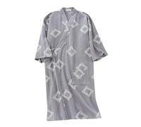 Mens Lightweight Dressing Gown Kimono Robes Thin Double Washed Crepe Bathrobes Nightgown Steam Absorbent Robe with Tie Belt & Pockets Textured Waffle Pyjamas Loungewear for Spa & Hotel