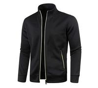 Mens Lightweight Full Zipper Coat Jacket Open Front Stand Collar Cardigan Sweater Sweatshirts No Hood Men Jackets Casual Men's Sweatshirt Autumn and Winter (3-Black, XL)