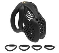 Mens Lightweight Honeycomb Chastity Cage with 4 Sizes Rings, Male Comfortable Penis Devices - HA13 (Black, Small)