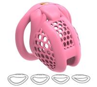 Mens Lightweight Honeycomb Chastity Cage with 4 Sizes Rings, Male Comfortable Penis Devices - HA13 (Pink, Nano)