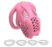 Mens Lightweight Honeycomb Chastity Cage with 4 Sizes Rings, Male Comfortable Penis Devices - HA13 (Pink, Small)