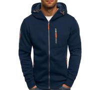 Men's Lightweight Hooded Hoodie Hood Sweatshirts, Solid Color Loose Fit Pullover with Drawstring Pockets, Casual Long Sleeve Zip-Up for Gym & Everyday Wear Navy