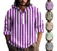 Mens Lightweight Hoodie Mens Striped Hoodie Vertical Stripes Color Contrast Hoodies Half Button Up Hoody Jumper 1/4 Button Neck Pullover For Dating Travel Casual Drawstring Hooded Pullover