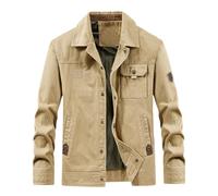 Mens Lightweight Jacket-Summer Vintage Cargo Shacket Long Sleeve Military Work Jackets Casual Button Down Sports Holiday Outwear Lapel Thin Coat Flap Pockets Khaki 3XL