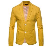 Mens Lightweight Jackets Casual Summer Men's Linen Jacket Blazers Smart Casual 2 Button Regular Fit Tuxedo Shirt for Work Business Yellow L