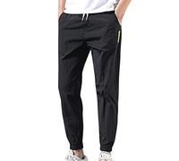 Mens Lightweight Jogger Pants Ice Silk Quick Dry Workout Athletic Track Pants Jogging Tracksuit Bottoms Elastic Waisted Drawstring Gym Running Sweatpants with Pockets Black