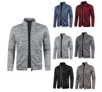 Mens Lightweight Knitted Jacket - Casual Bomber Varsity Coat with Stand Collar, Full Zip Cardigan, Jumpers Jacket with Ribbed Cuffs Zip Pockets,Soft Outerwear for Spring Autumn Everyday Wear