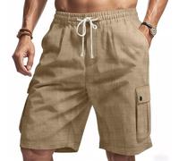 Men's Lightweight Linen Cargo Shorts, Japanese Minimalist Summer Shorts, 95% Linen Quick-Dry Breathable Urban Outdoor Shorts, Khaki, XX-Large Short