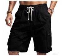 Men's Lightweight Linen Cargo Shorts, Japanese Minimalist Summer Shorts, 95% Linen Quick-Dry Breathable Urban Outdoor Shorts, Black, XX-Large Short