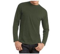 Mens Lightweight Long Sleeve Ribbed Crew Neck 100% Cotton BasicsT-Shirt Adults Summer Activewear Sun Protection Running Pullover Tshirt Top Green