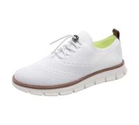 Men's Lightweight Mesh Trainers with Elastic Lace, Breathable Knitted Walking Shoes, Low Top Slip Resistant Sneakers, Soft Cushioned Sole, Stretch Upper, Flexible Casual Footwear White