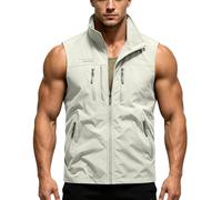 Men's Lightweight Outdoor Vest Jacket Breathable Sleeveless Utility Vest With Multi Zipper Pockets Summer Casual Stand Collar Vest For Hiking Fishing Travel Men's Big And Tall Shirts