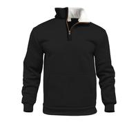 Mens Lightweight Plain Sweatshirt Fall Fashion Top Europe The US Men's Autumn Outdoor High Collar Half Zip Pocket Head Long Sleeved Sweater Sports Outfits for Inddoor Outdoor (Black, M)