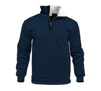 Mens Lightweight Plain Sweatshirt Fall Fashion Top Europe The US Men's Autumn Outdoor High Collar Half Zip Pocket Head Long Sleeved Sweater Sports Outfits for Inddoor Outdoor (Dark Blue, M)