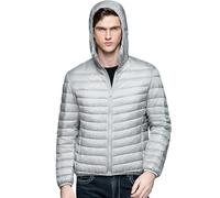 Mens Lightweight Puffer Jacket with Hood Packable Down Jacket Men Oversized Hooded Thin Puffer Jackets Mens Padded Quilted Coat Coats for Men Down Parka Winter Funky Hiking Plain Plus Size Grey XL