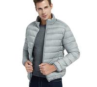 Men's Lightweight Quilted Puffer Jacket Without Hood - Packable Bubble Coat, Waterproof, Winter Jacket - Grey M