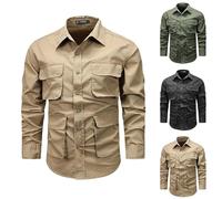 Mens Lightweight Safari Jacket,classic cargo jackets for men,lapel collar Button Up Cotton coats Outdoor Military Cargo Long Sleeve Outwear with multi flip pockets lightweight lounge wear