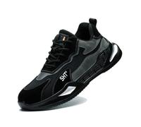 Men's Lightweight Safety Shoes Comfortable Steel Toe Work Safety Sneakers,Black Soles,7.5 UK