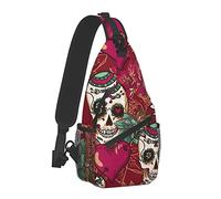 Mens Lightweight Sling Shoulder Backpack Sugar Skulls Crossbody Bag, Adjustable Gym Bags Large Capacity Chest Bag with Adjustable Shoulder Strap