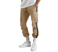 Mens Lightweight Summer Trousers,Men's Casual Work Cargo Trousers Elasticated Waist Drawstring Cuff Tactical Outdoor Hiking Rip-Stop Combat Workwear Baggy Pants Pockets Plain Comfortable Sportwear