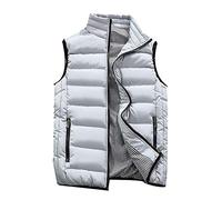 Men's Lightweight Water-Resistant Puffer Vest Jacket Casual Stand Collar Sleeveless Padded Gilets Coats Waistcoat Gray